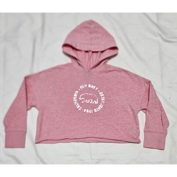 Old Navy Oversize Cropped Hoodie Girls 6-7 Sparkle Strawberry Vintage Raw Hem - Picture 1 of 7